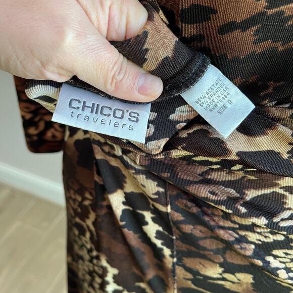 Chico's Travelers Blouse & Midi Skirt Cheetah Print Set Size 0= US Small - Picture 7 of 8